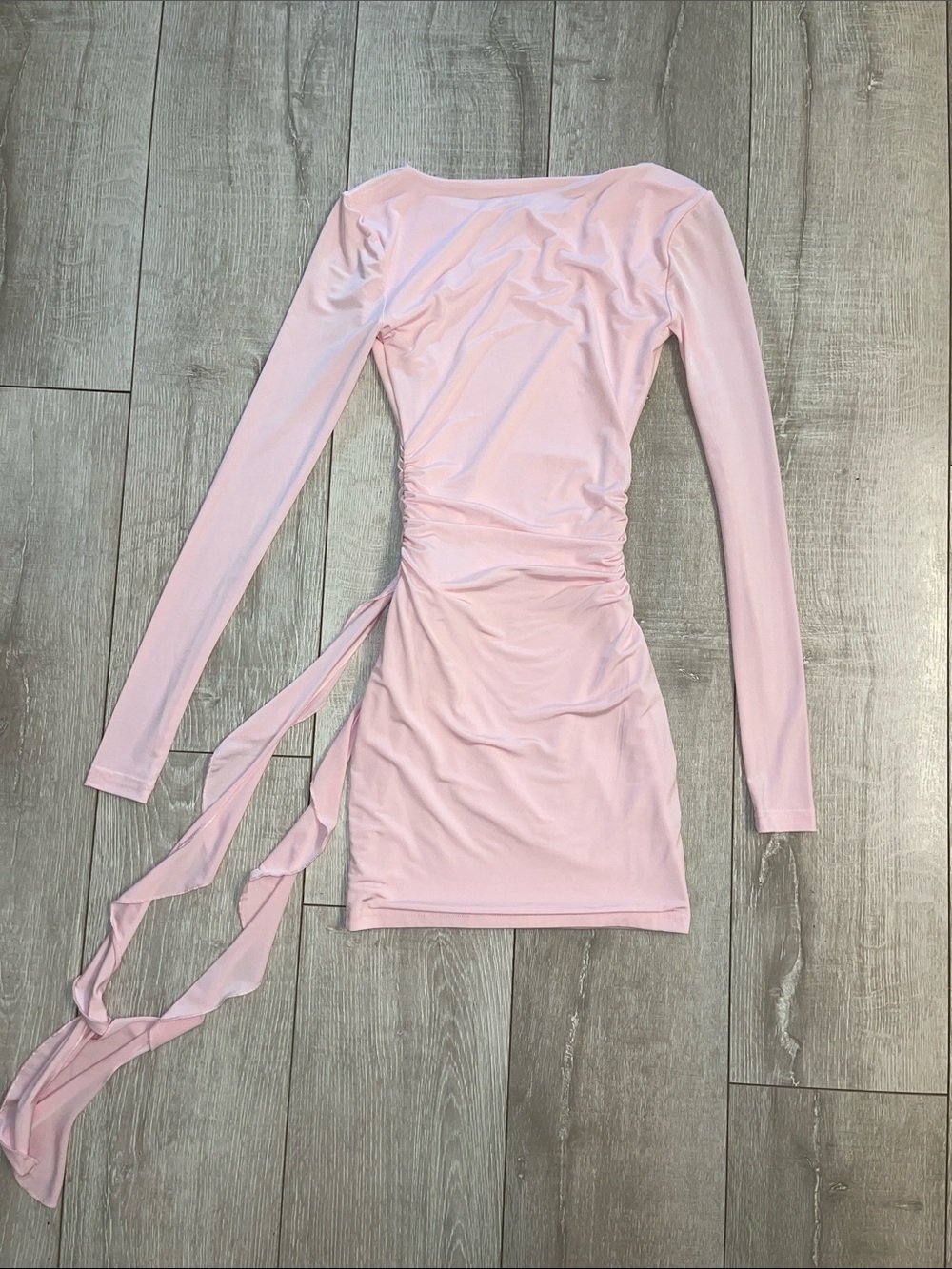 NWOT White Fox Long Sleeve Pink Mini Dress Flower Appliqué & Drape Detail XXS - Picture 7 of 7